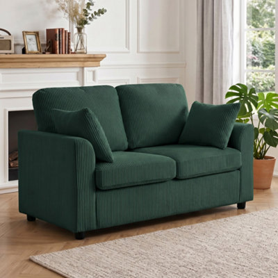 B&Q -  2 Seater SofaCorduroy Small Couch With Spring CushionDark Green