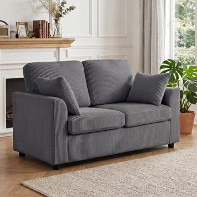 HOMCOM 2 Seater Sofa, Corduroy Small Couch with Spring Cushion, Dark Grey - Image 7