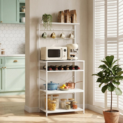 Homcom White Freestanding Shelving Unit With 6 Hooks And Wine Rack, - Image 4