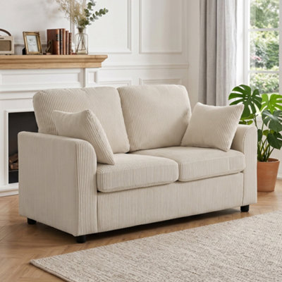 Homcom Unisex Beige Sofa, Corduroy Couch With Spring Cushion, Size 2 Seater - Image 4