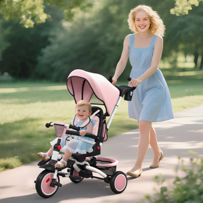 Aiyaplay 6 In 1 Kids Trike, Toddler Tricycle With Parent Handle, Pink