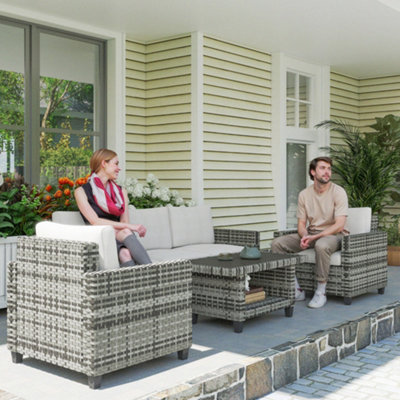 B&Q -  5 Seater Wicker Outdoor Furniture Set For BalconyLight Grey