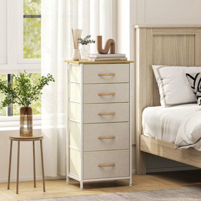 Homcom Fabric Chest Of Drawers5 Drawer Dresser For BedroomBeige from B&Q
