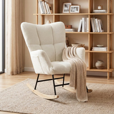 HOMCOM Tufted Rocking Chair with Side Pockets in Cream - Image 4