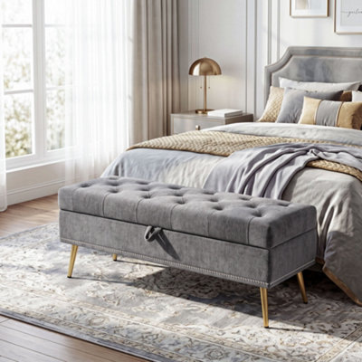 B&Q -  Storage OttomanChenille Ottoman Storage BoxGrey