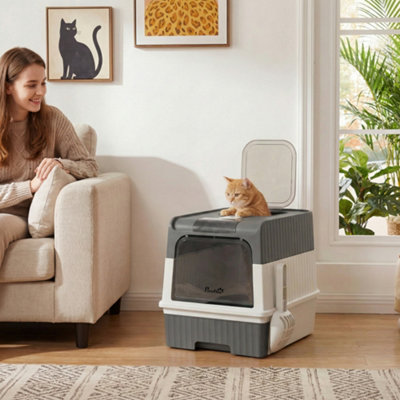 B&Q -  Cat Litter BoxEnclosed Cat Litter Box W/ LidPull-Out Drawer Tray