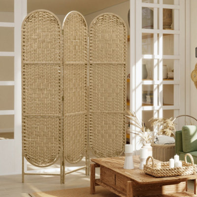 Rackhams Light 3-Panel Folding Freestanding Privacy Screen, Natural Wood Finish - Image 7