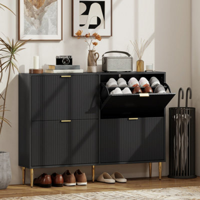Homcom Slim Shoe Storage Cabinet With 4 Flip Drawers For Hallway, Black