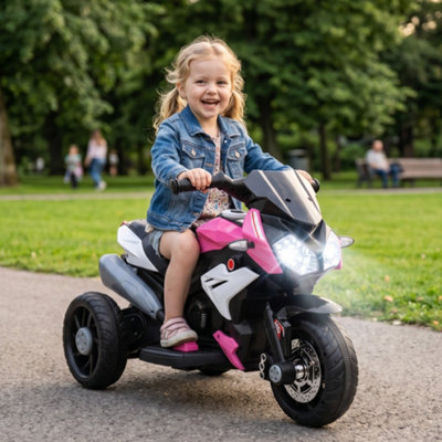 B&Q -  Kids Electric Motorcycle With 3 WheelsHeadlightMusicHornPink