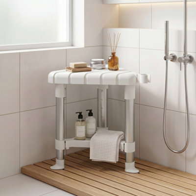 B&Q -  Shower Stool With Storage Shelf And Hdpe SeatWhite