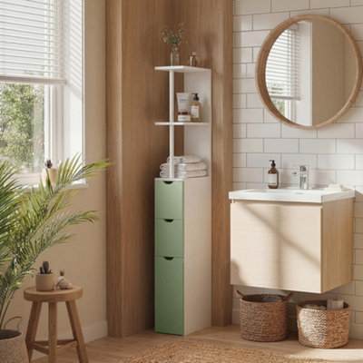 HOMCOM Freestanding Bathroom Storage Cabinet with 2-Tier Shelf, Light Green - Image 8