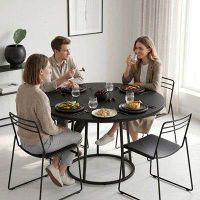 Homcom Unisex Black Round Dining Table For 4-6 Space Saving 120 Cm 120Cm - Image 4