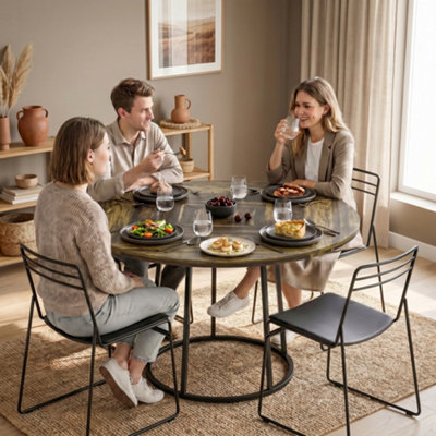 Homcom Round Dining Table For 4-6 Space Saving 120 Cm Rustic Brown - Image 3