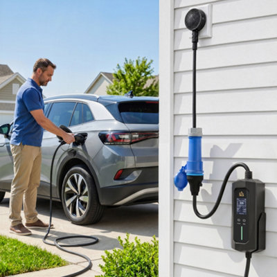 B&Q -  Ev Charger 7Kw Type 2 To Cee 32A Plug With Uk Adapter10 M6-32A