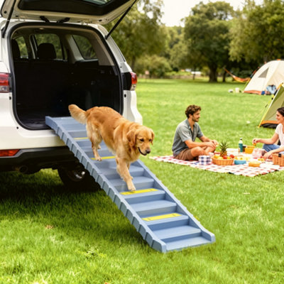 B&Q -  Foldable Dog Ramp For CarNon-Slip Dog Stairs For Suvs TruckGrey
