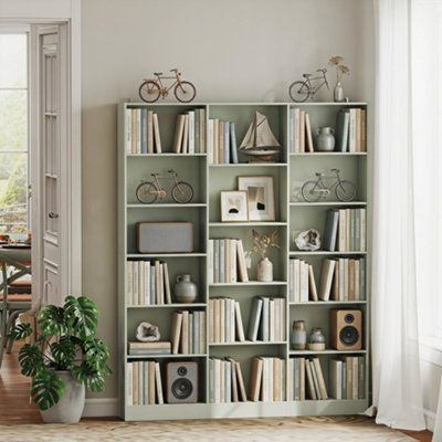 HOMCOM Bookcase Freestanding Open Storage Shelf with 17 Compartments in Light Green - Image 7