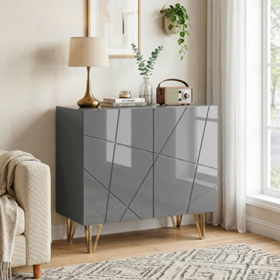 Homcom Grey Storage Cabinet, Sideboard With Adjustable Shelf, - Image 6