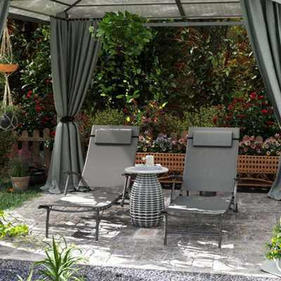 Outsunny Set Of 2 Garden Sun LoungersFolding Chaise Lounge ChairsGrey from B&Q