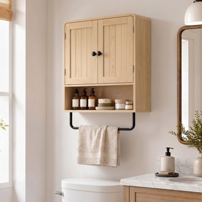 Rackhams Black Bathroom Cabinet With 2 Doors And Adjustable Shelf, Oak - Image 8