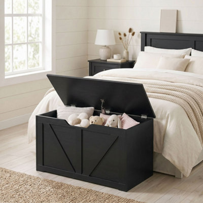 Homcom Storage Trunk For Living Room, With Safety Hinge, 80Cm, Black - Image 4