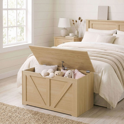 Homcom Storage Trunk For Living Room With Safety Hinge, 80Cm, Nature Wood - Image 7