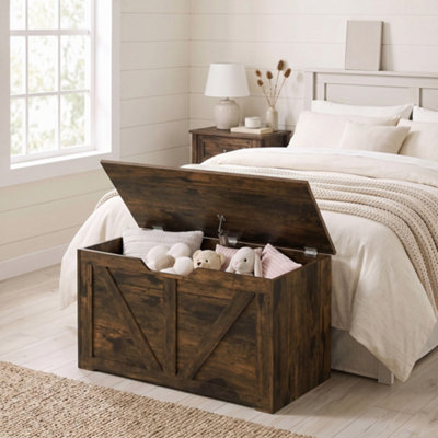 B&Q -  Storage Trunk For Living RoomWith Safety Hinge80CmRustic Brown