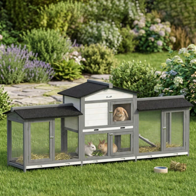 B&Q -  Rabbit HutchGuinea Pig Hutch2-Tier Bunny House W/ RunGrey