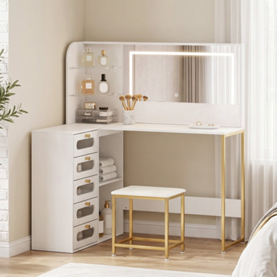 Rackhams White Dressing Table With Led Mirror And Stool, Drawers, Vanity Desk, - 120 - Image 7