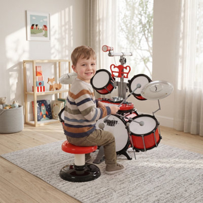 Homcom Kids Drum Set For Beginners With Stool, Educational Musical Toy, Red - Image 3