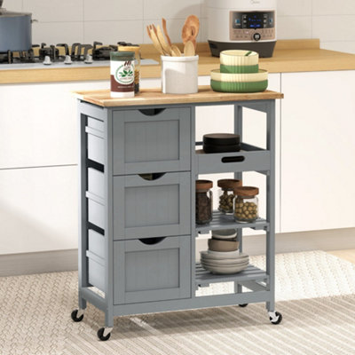 B&Q -  Rolling Kitchen Island CartBar Serving Cart On Wheels Grey