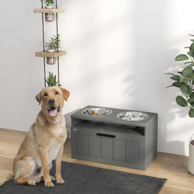 B&Q -  Raised Dog BowlElevated Dog Bowls With Slow Feeder MatGrey