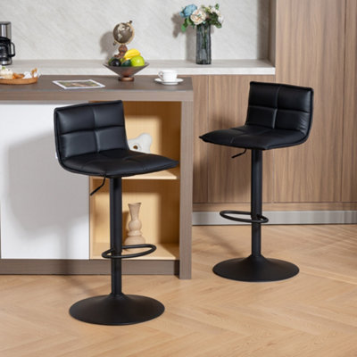 B&Q -  Bar Stools Set Of 2 Swivel Height Adjustable Barstools Black