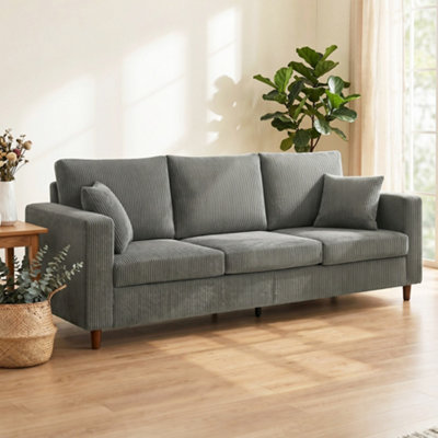 3 Seater Sofa with Wide Seat Corduroy Fabric Couch with Deep Spring Light Grey - Image 5