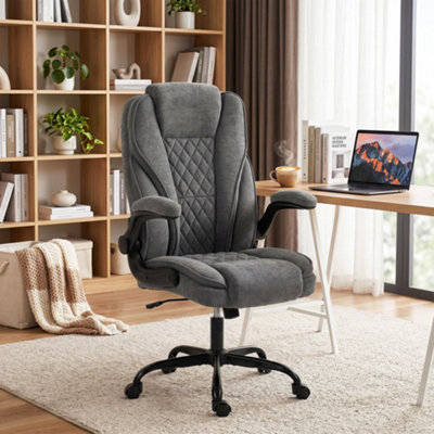 B&Q -  Office ChairComputer Desk Chair With Flip-Up ArmrestGrey