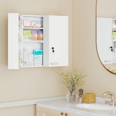 Homcom White Wall Mount Medicine Cabinet With Key Lock And 2 Doors, - Image 6