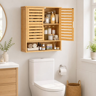 B&Q -  Wall Mounted Bathroom Cabinet With 2 Louvered DoorsOpen Shelf