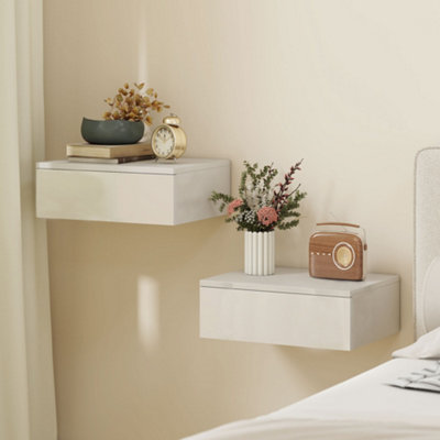 B&Q -  Wall Mounted Bedside Table With High Gloss Finish And Storage Drawer