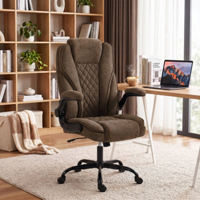 B&Q -  Office ChairComputer Desk Chair With Flip-Up ArmrestBrown