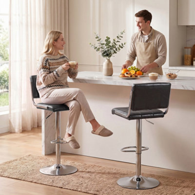 Homcom Unisex Grey Adjustable Bar Stools Set Of 2 With Backrest In - Image 6