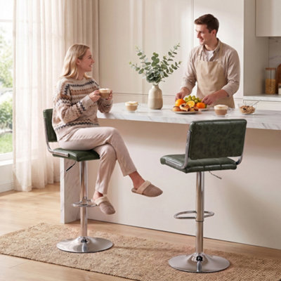 B&Q -  Adjustable Bar Stools Set Of 2 With Backrest Green