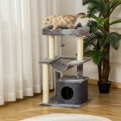 PAWHUT Cat Tree, 90cm Cat Tower with Sisal Scratching Posts, Grey - Image 6