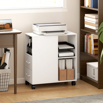 Homcom Mobile Printer Table With Drawers On Wheels For Home Office, White - Image 5