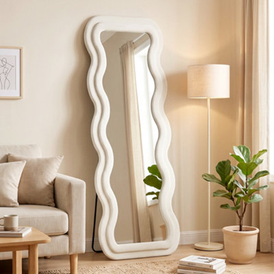 B&Q -  Full Length Mirror160 X 60 Cm Velvet Wall Standing MirrorCream