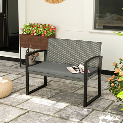 B&Q -  2 Seater Rattan Garden Bench With CushionSteel FrameDark Grey