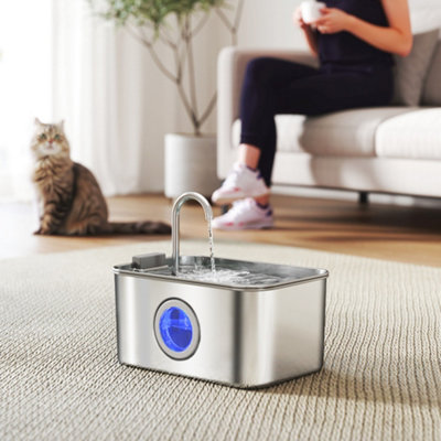 Pawhut 3.2L Cat Water Fountain For Drinking Stainless Steel Ultra-Silent from B&Q