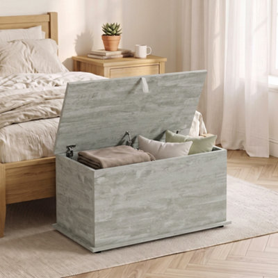Storage Chest 102L Blanket Box Shoe Bench with Safety Hinged Lid Bed End Grey - Image 8