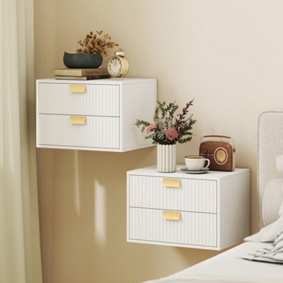 Homcom 2Pcs Modern Floating Nightstands, 2 Drawers Bedside Tables, White - Image 4
