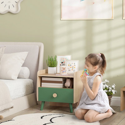 Kids Bedside Table with Drawer Open Storage Shelf Bedside Cabinet - Green - Image 4