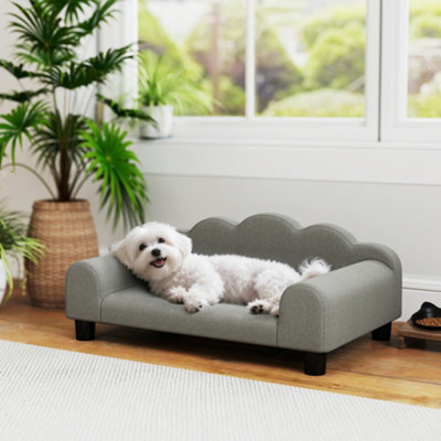Pawhut Grey Dog Sofa Bed, Cat Sofa With Backrest, Armrest, For Dogs, Small