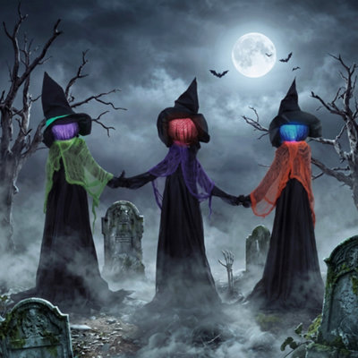 Rackhams Light 48" Witches Holding Hands Halloween Decoration Up Animated Prop - Image 7